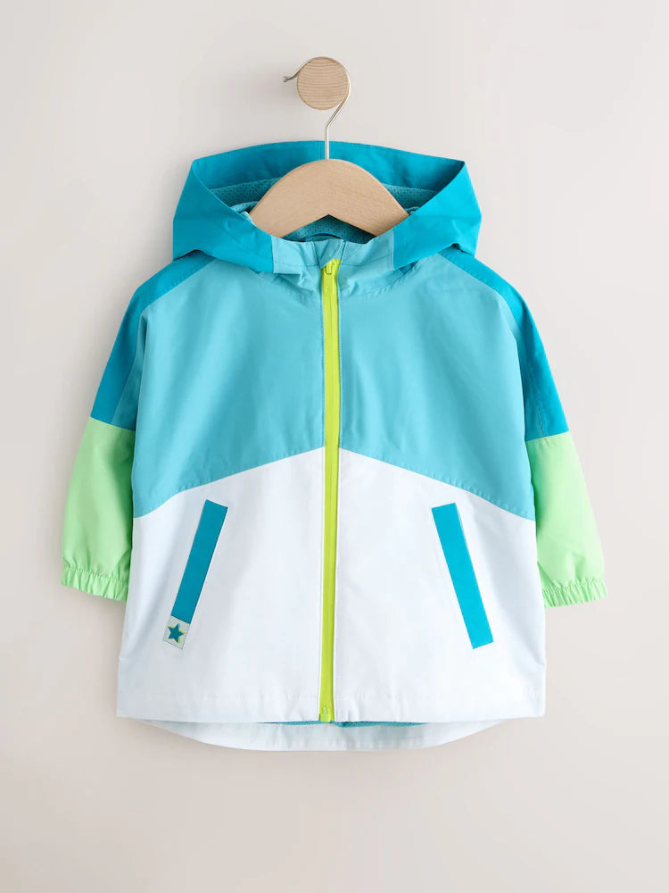 Colourblock design in shades of green - Waterproof Cagoule (3 months–7 years)
