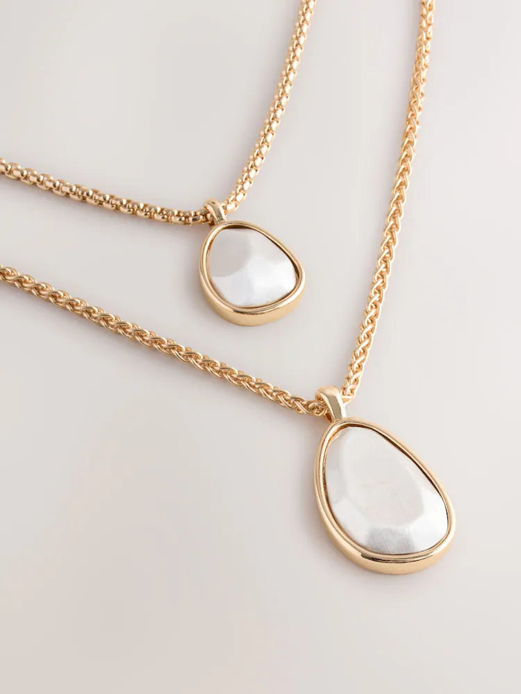 Gold/Silver Tone - Double-row necklace with teardrop pendant