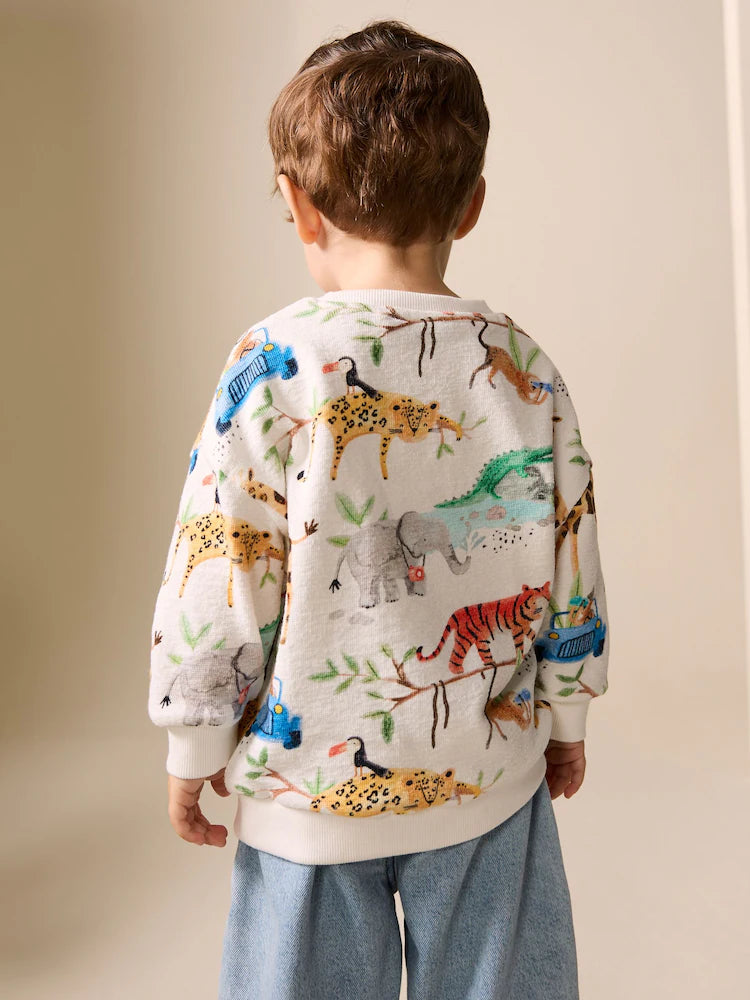 Watercolor animal motif sweatshirt with all-over print and crew neck (3 months–7 years)