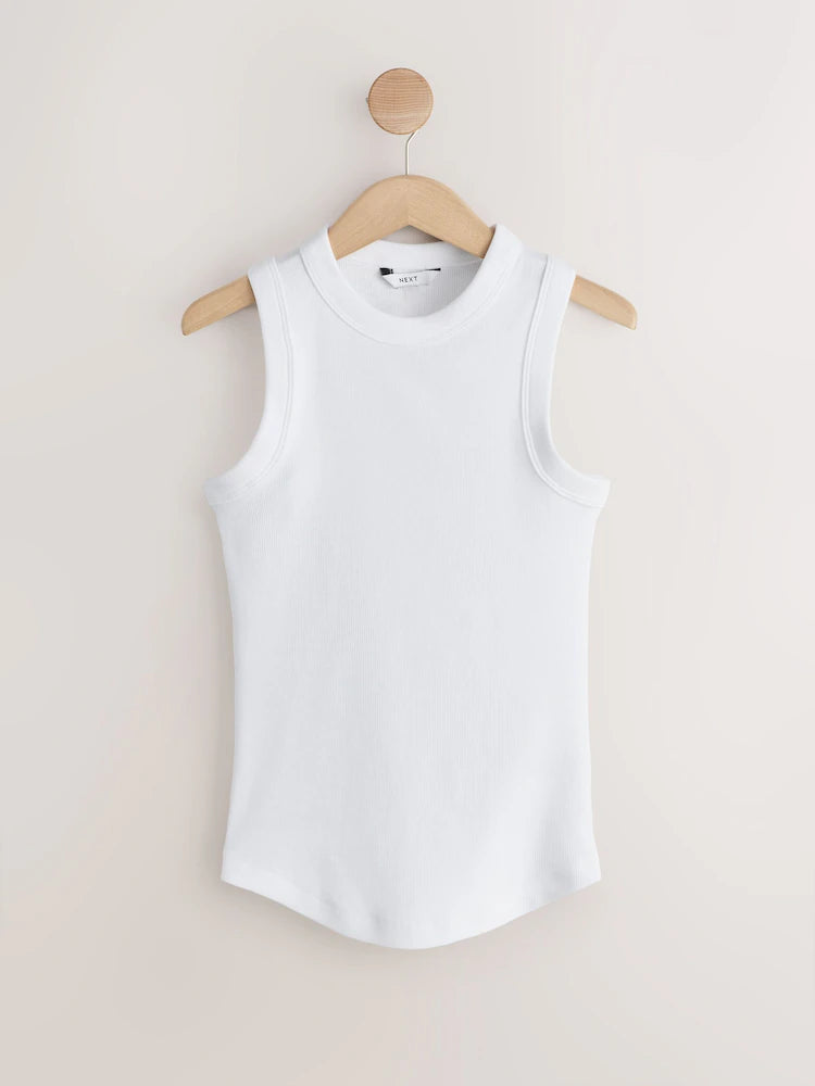 White - Ribbed Racer Back Sleeveless Vest Top
