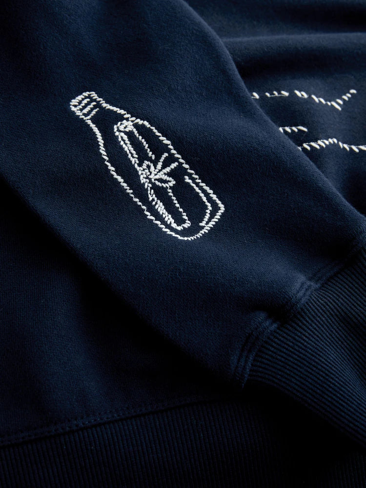 Navy blue - Embroidered sweatshirt with a sea motif and round neckline
