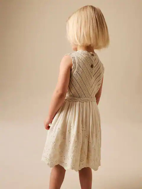 Ecru Embroidered Pointelle Dress