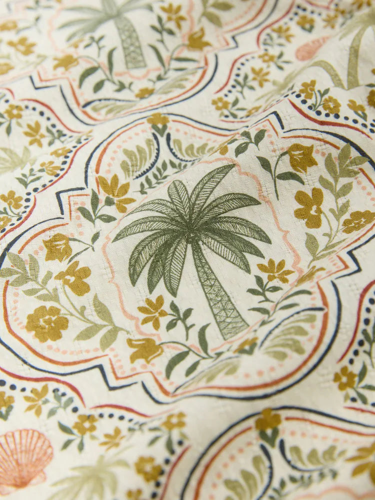 Ecru - Short-sleeved shirt with palm print