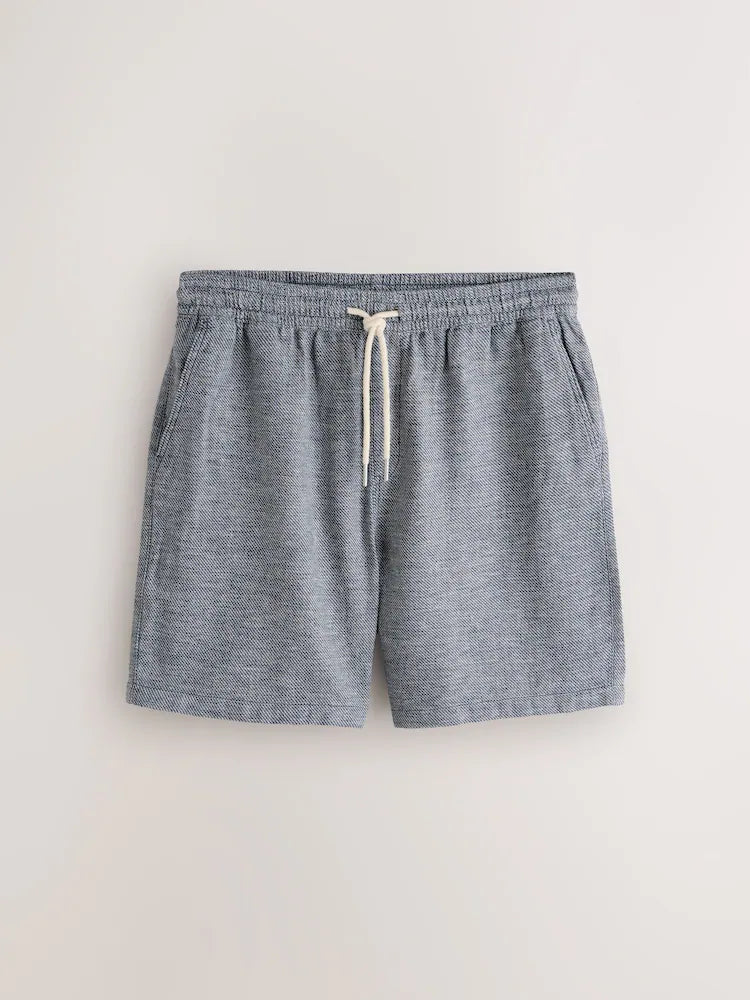 Navy blue - linen blend shorts with elasticated waistband