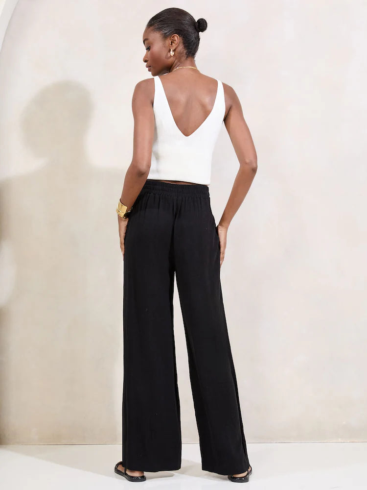 Schwarz - Lipsy Hose aus Leinengemisch mit weitem Bein