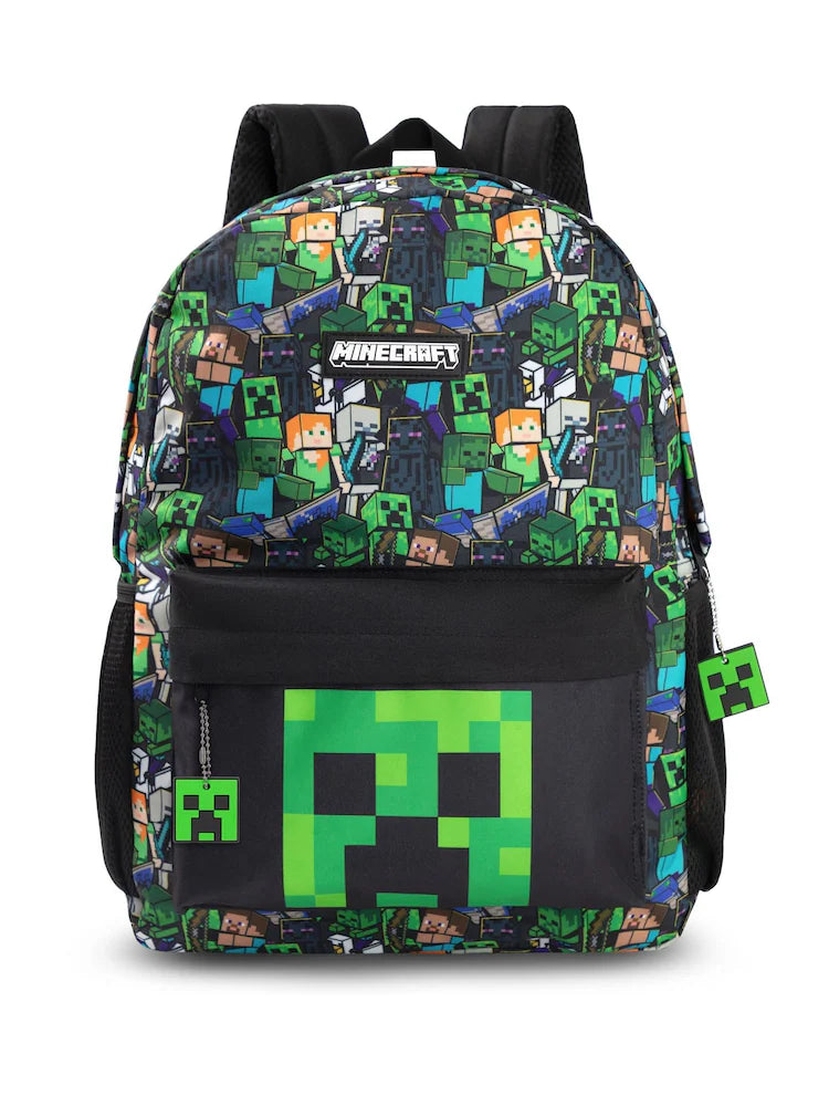Green - Vanilla Underground Minecraft Boys Creeper and Zombie Allover Print Backpack