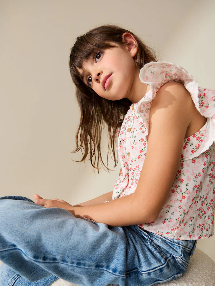 Pink floral blouse with front lacing