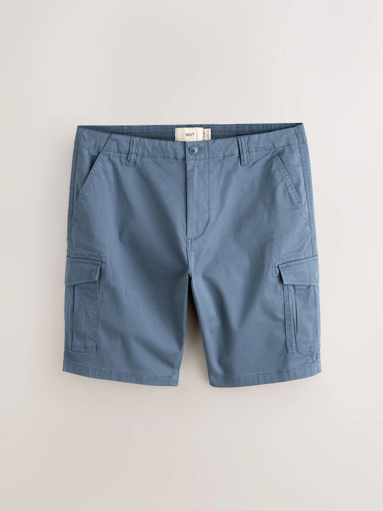 Blue vintage wash - stretch cargo shorts with a high cotton content