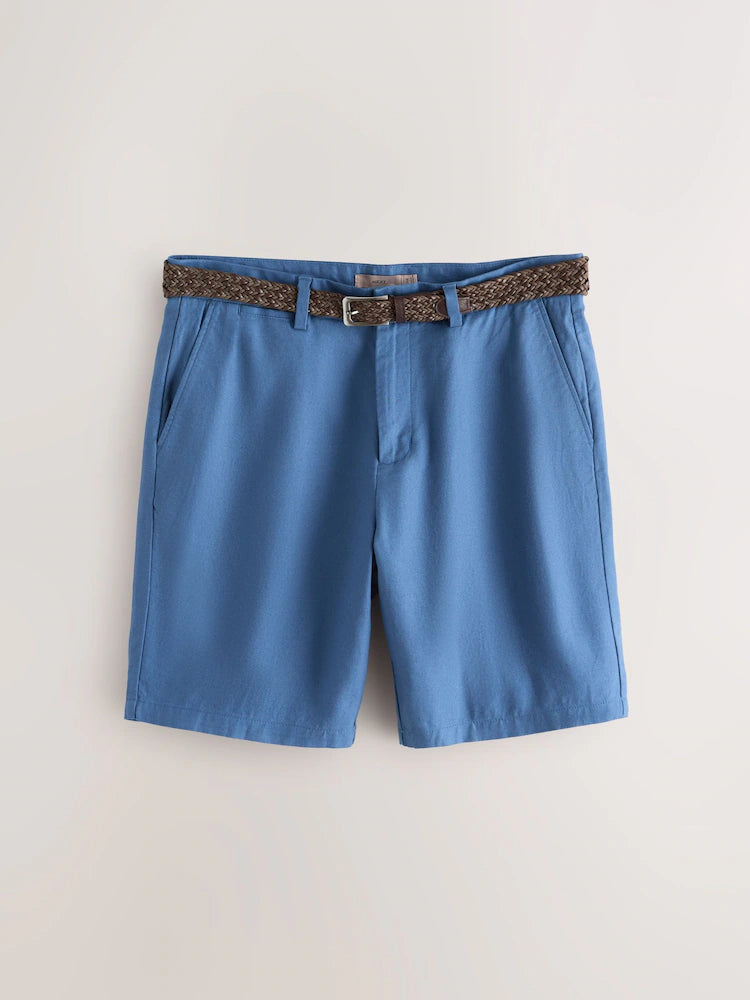 Blau - Shorts aus Baumwoll-Leinenmischung mit Gürtel