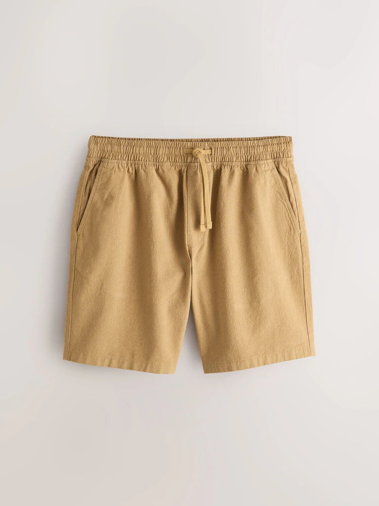 Hellbraun - Shorts aus strukturiertem Baumwoll-Leinengemisch mit Kordelzug