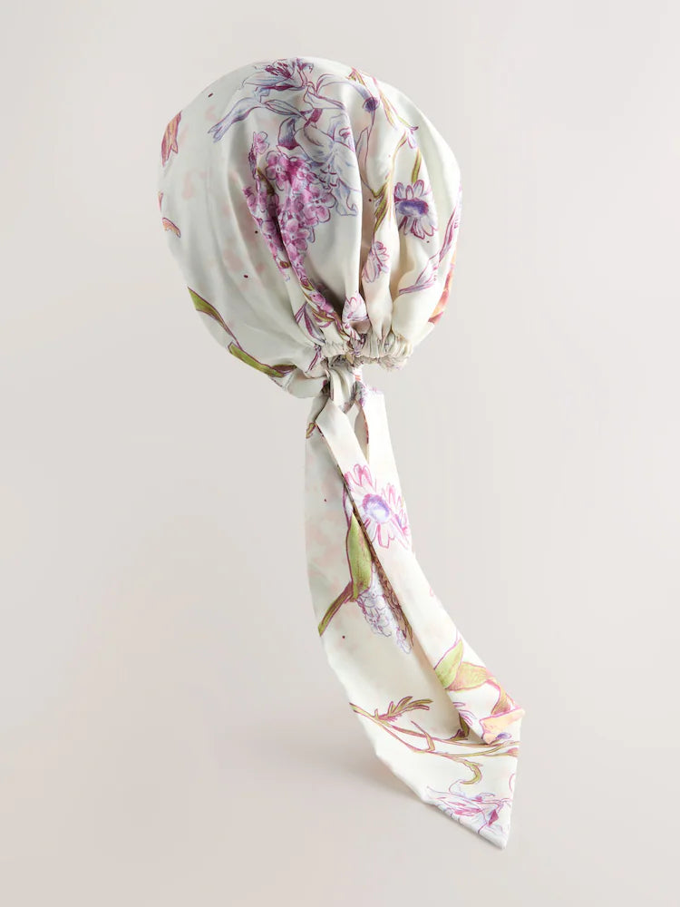 Ecru with floral print - Pre-tied headscarf