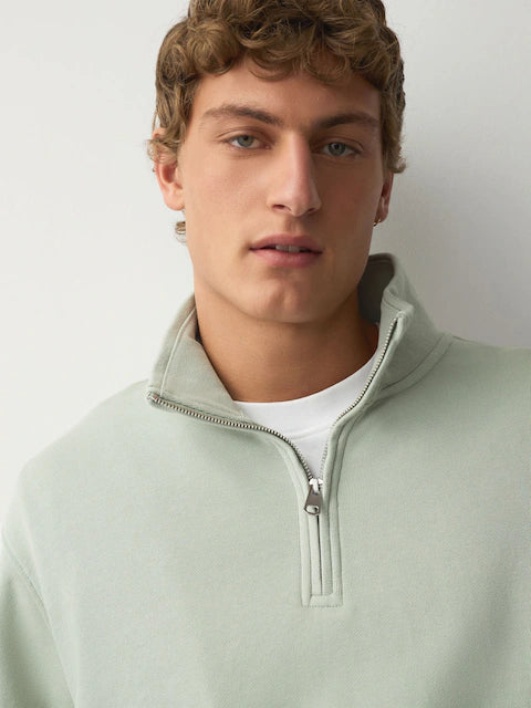 Sage Green Cotton Rich Lightweight Jersey Quarter Zip Sweatshirt