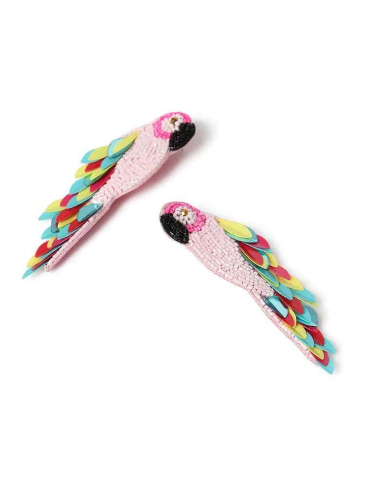 Aela Pink Beaded Parrot Earrings