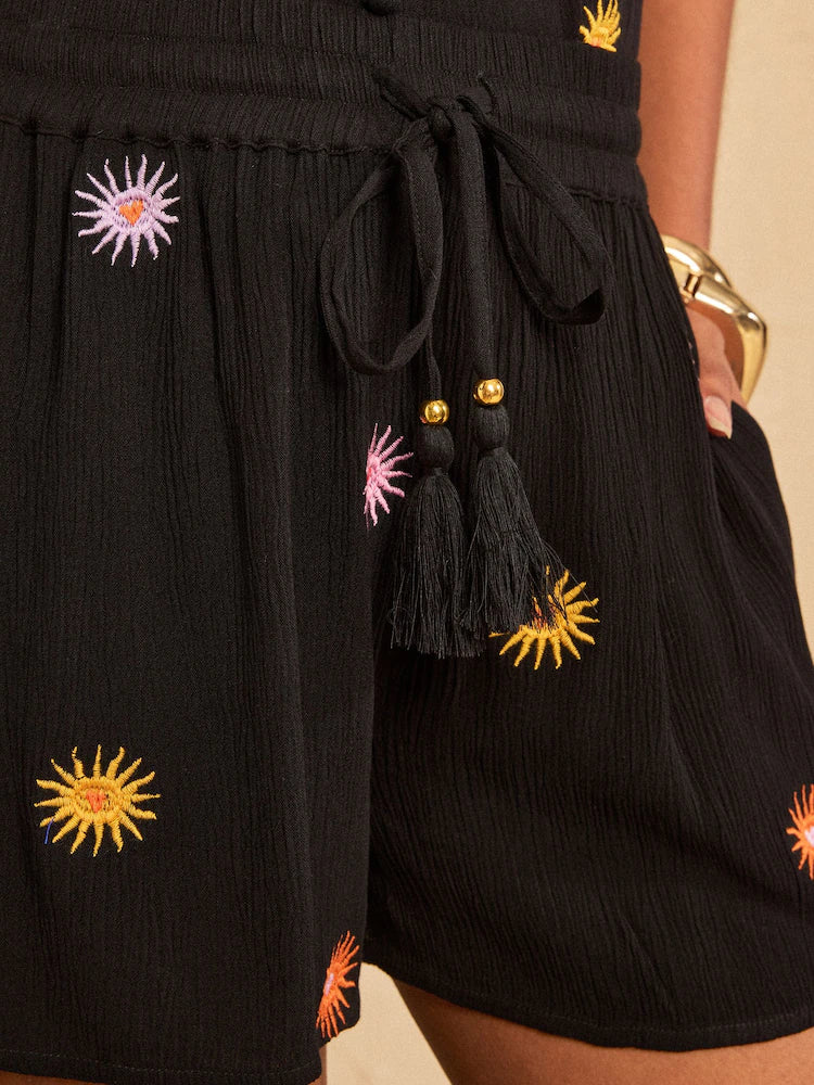Love & Roses Sun Embroidered Beach Shorts