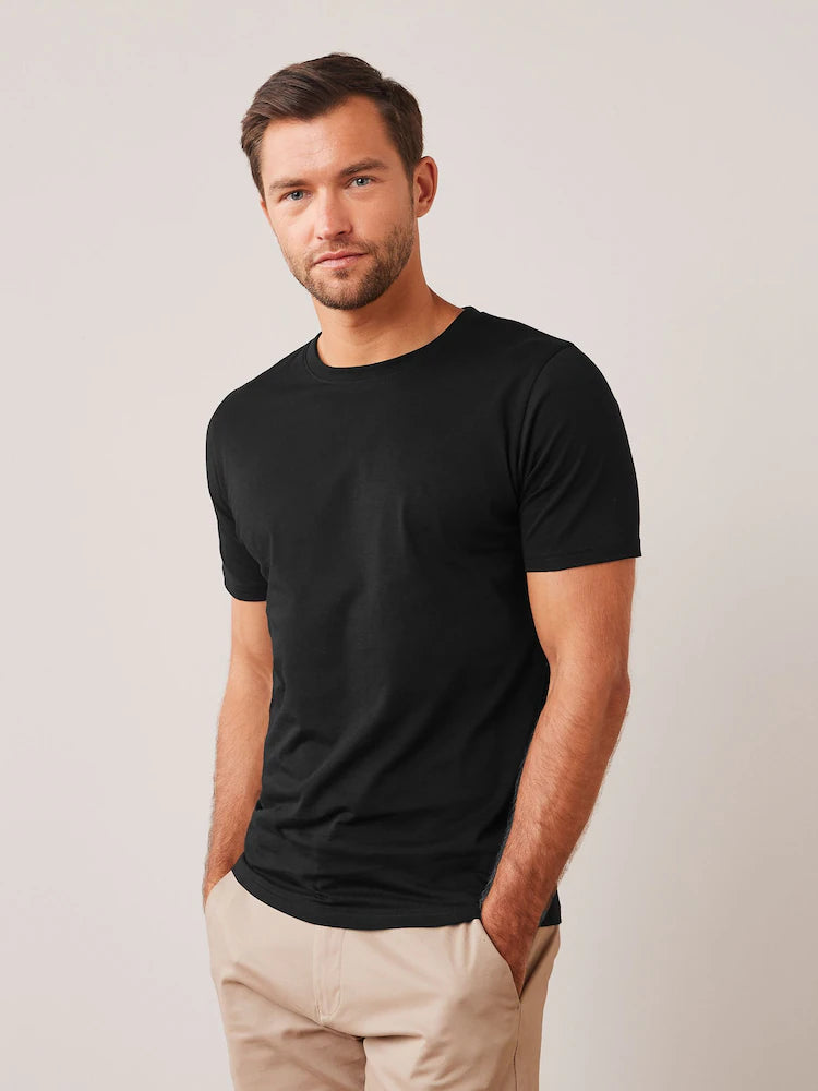 Black - Slim Fit - Essential Cotton Crew Neck T-Shirt