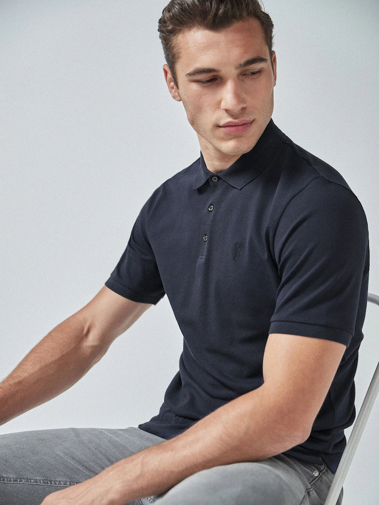 Blue & Navy Blue - Regular Fit - Short-Sleeved Piqué Polo Shirt