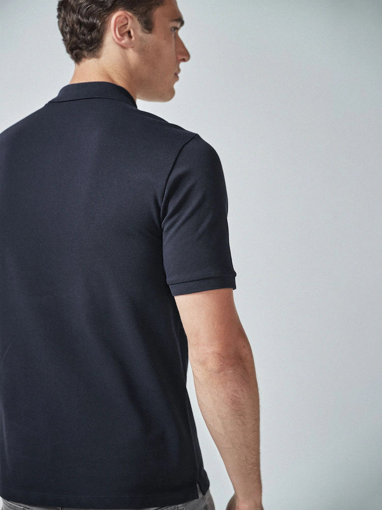 Blue & Navy Blue - Regular Fit - Short-Sleeved Piqué Polo Shirt