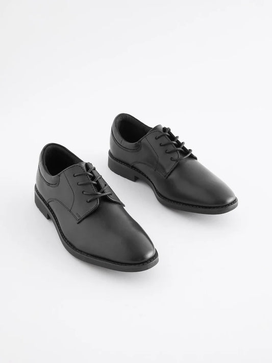 Black - Lace-up leather school shoes, solid color