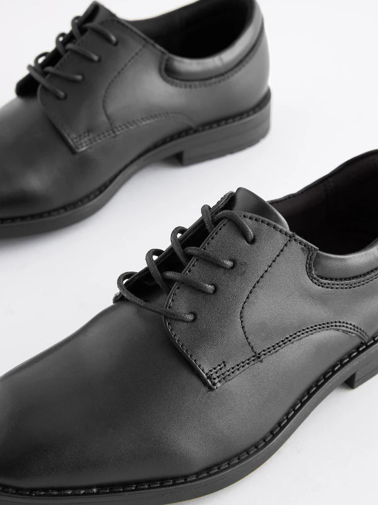 Black - Lace-up leather school shoes, solid color