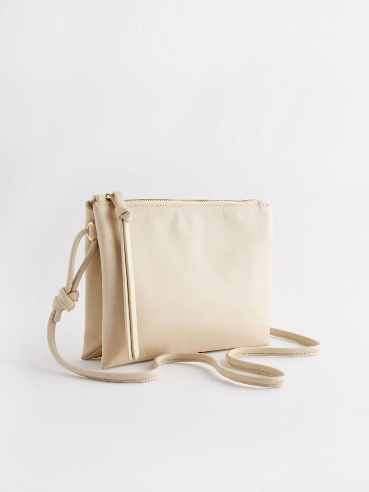 Bone beige leather shoulder bag
