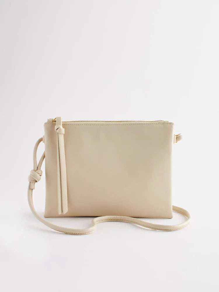 Bone beige leather shoulder bag