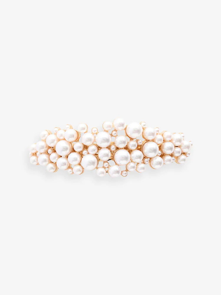 White - Metal beret clip with pearl effect