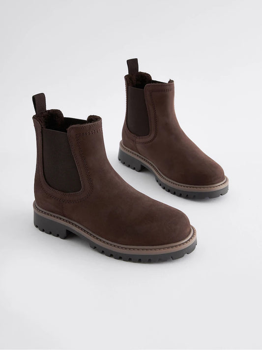 Chocolate brown - Warmly lined leather Chelsea boots