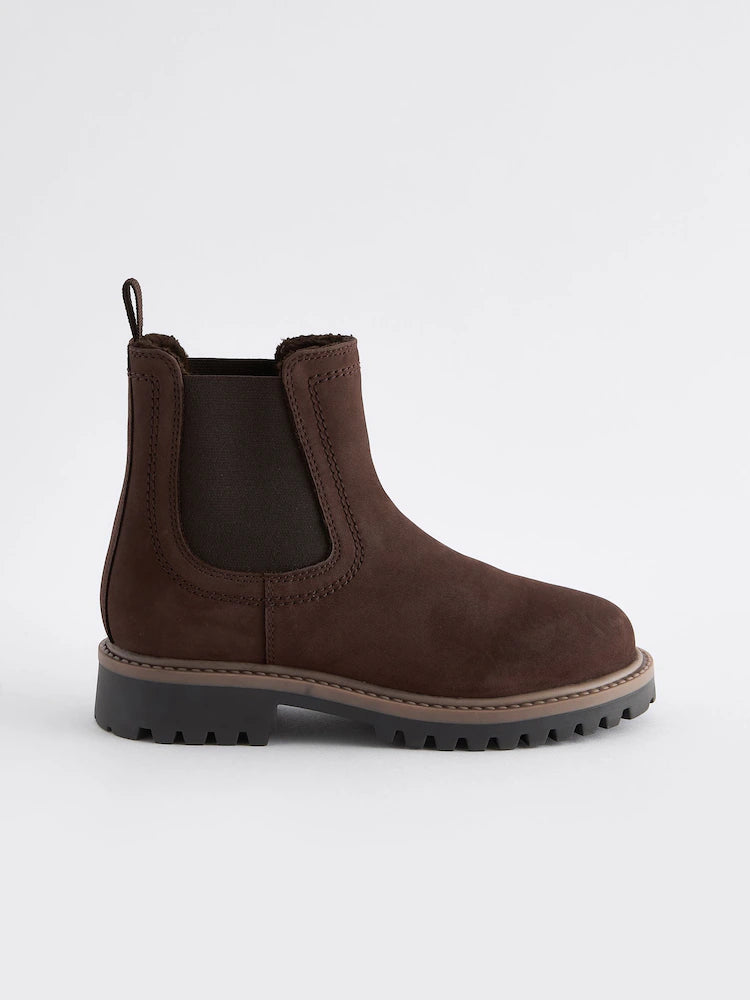Chocolate brown - Warmly lined leather Chelsea boots