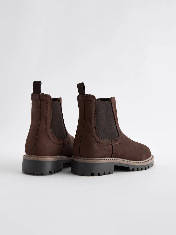Chocolate brown - Warmly lined leather Chelsea boots