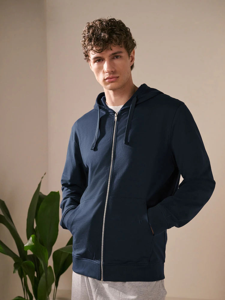 Navy blue/blue - Loopback hoodie with zipper