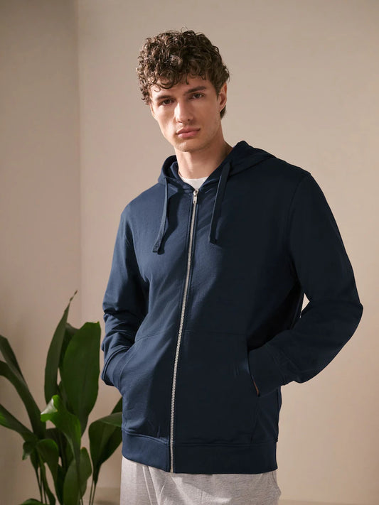 Navy blue/blue - Loopback hoodie with zipper