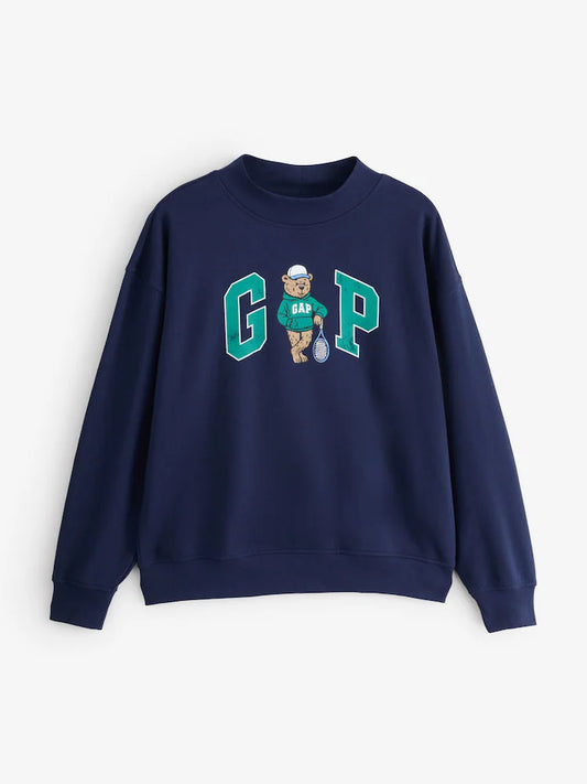 Navy Brannan Bear - Gap French Terry Oversized Mock Neck Sweatshirt