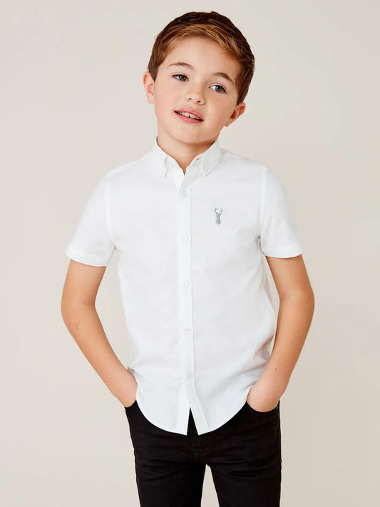 White - Short-sleeved Oxford shirt with a high cotton