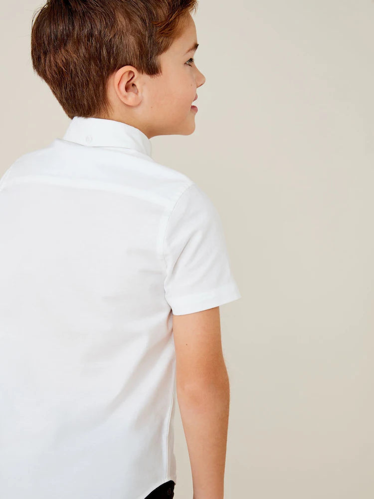 White - Short-sleeved Oxford shirt with a high cotton