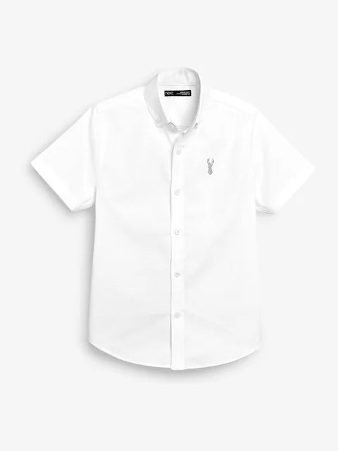 White - Short-sleeved Oxford shirt with a high cotton