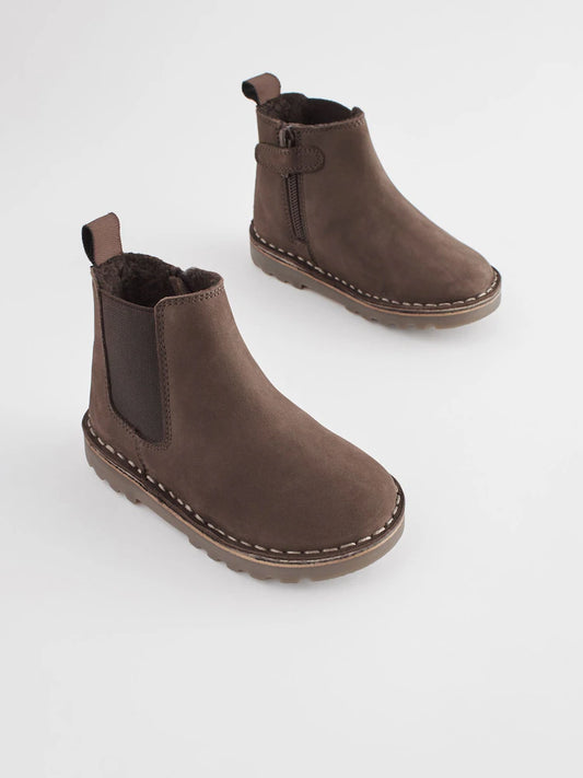 Chocolate brown - Warmly lined leather Chelsea boots