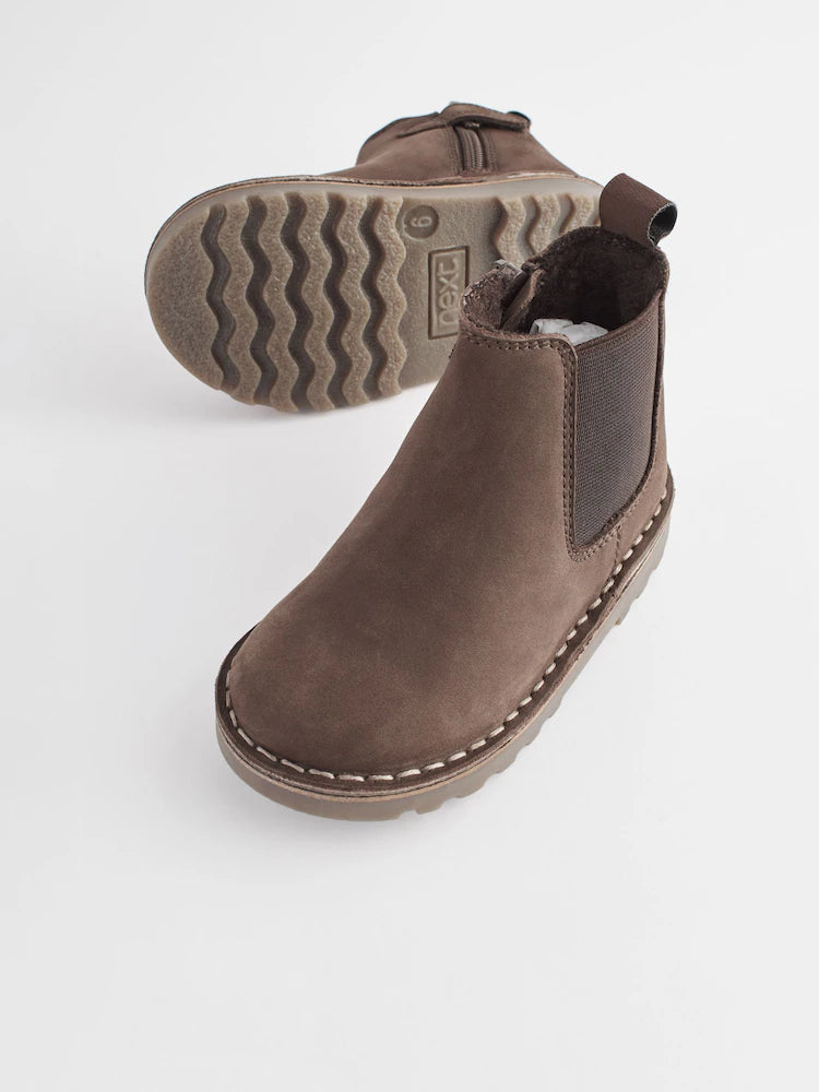 Chocolate brown - Warmly lined leather Chelsea boots