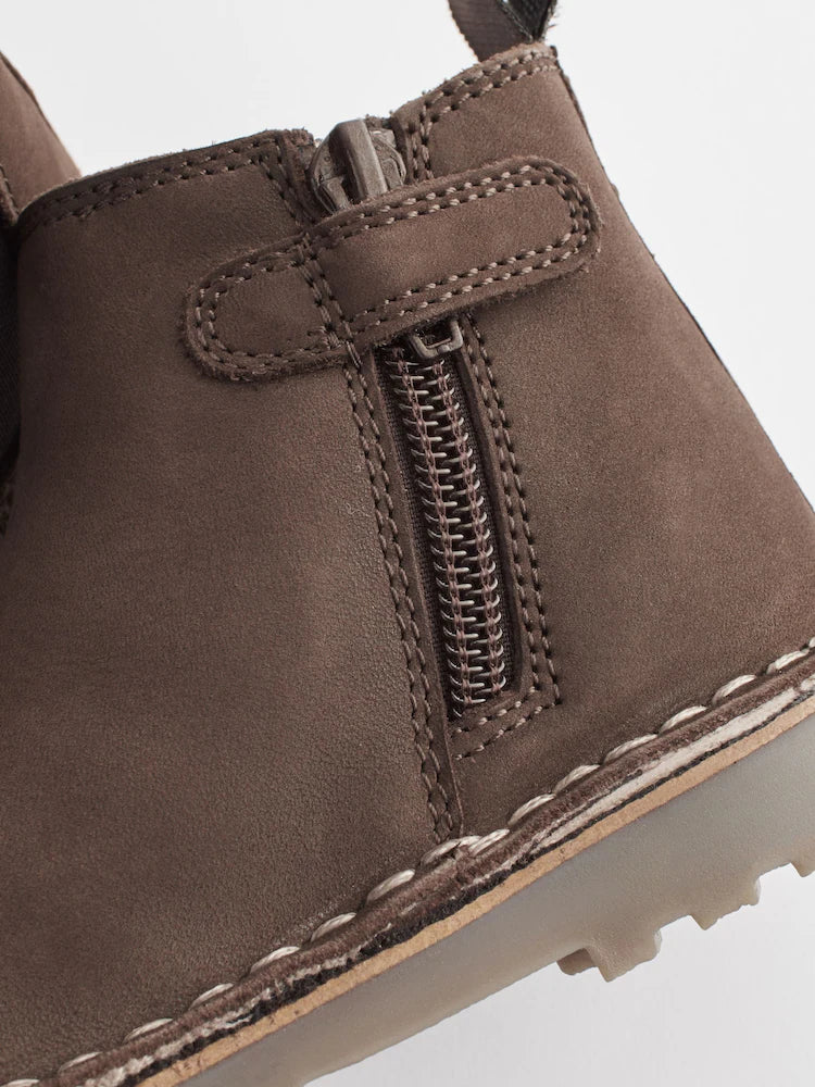 Chocolate brown - Warmly lined leather Chelsea boots