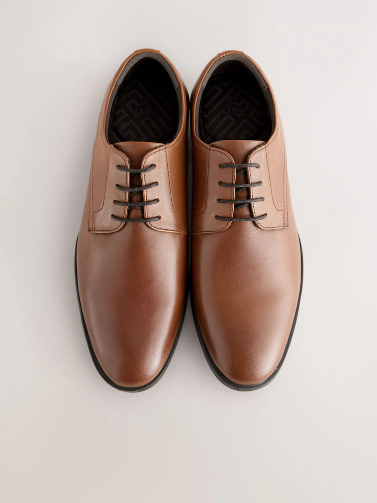 Light brown - Standard fit - Solid color leather derby shoes