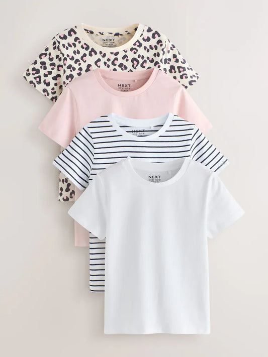 Rosa/Streifen/Animalprint - T-Shirts im 4er-Pack (3–16 J.)