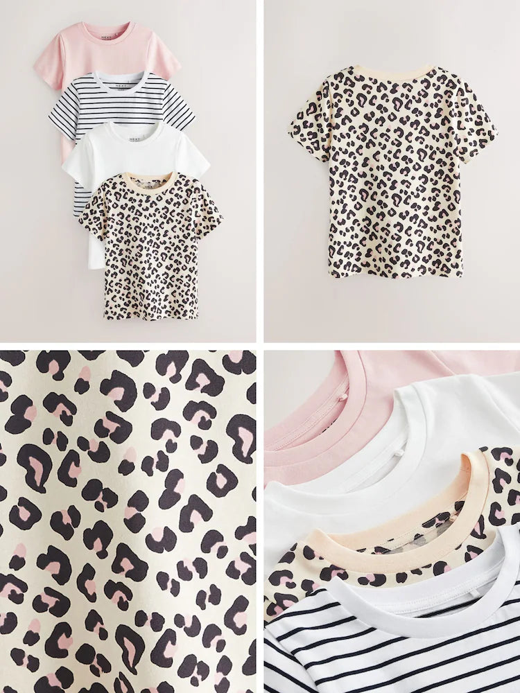 Rosa/Streifen/Animalprint - T-Shirts im 4er-Pack (3–16 J.)