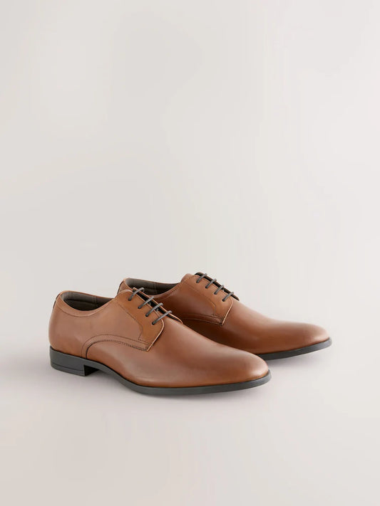 Light brown - Standard fit - Solid color leather derby shoes