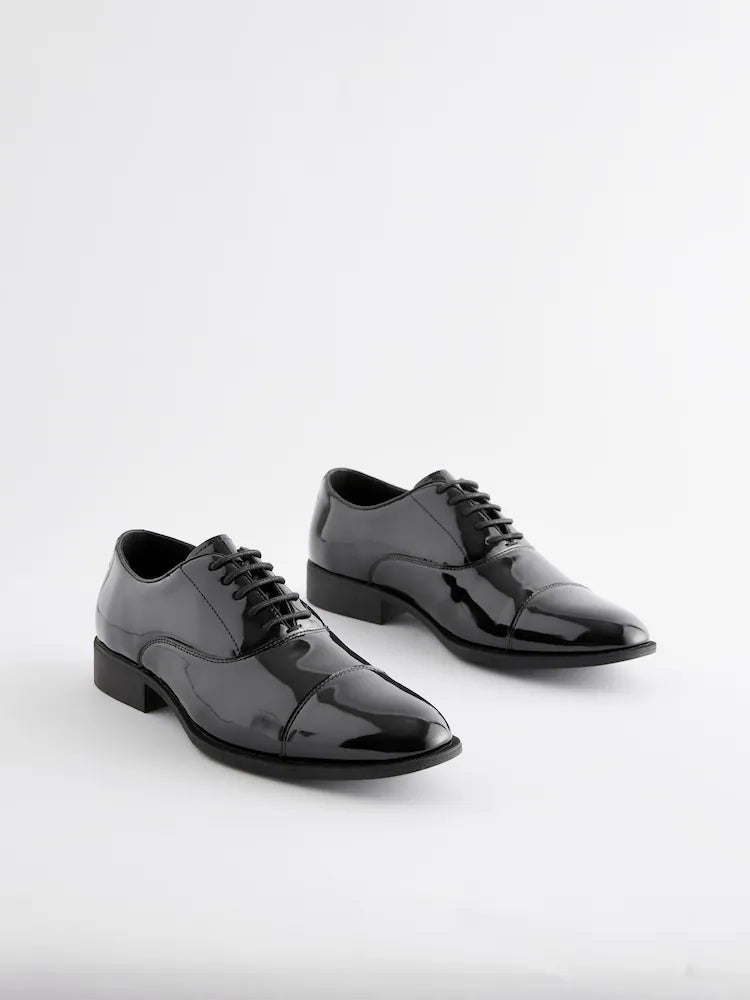 Black - Standard Fit - Patent Oxford Shoes with Toe Cap