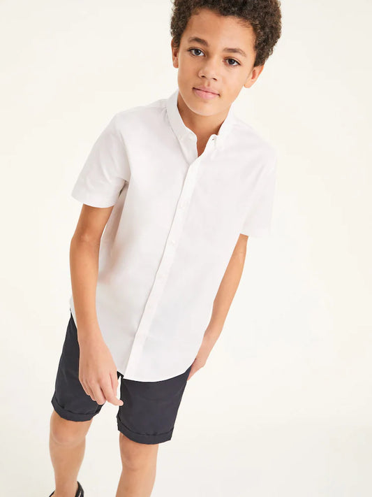 White - Short-sleeved Oxford shirt with a high cotton