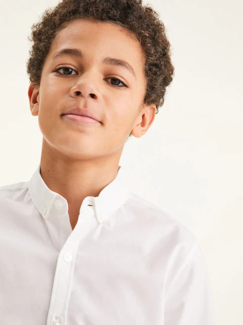 White - Short-sleeved Oxford shirt with a high cotton