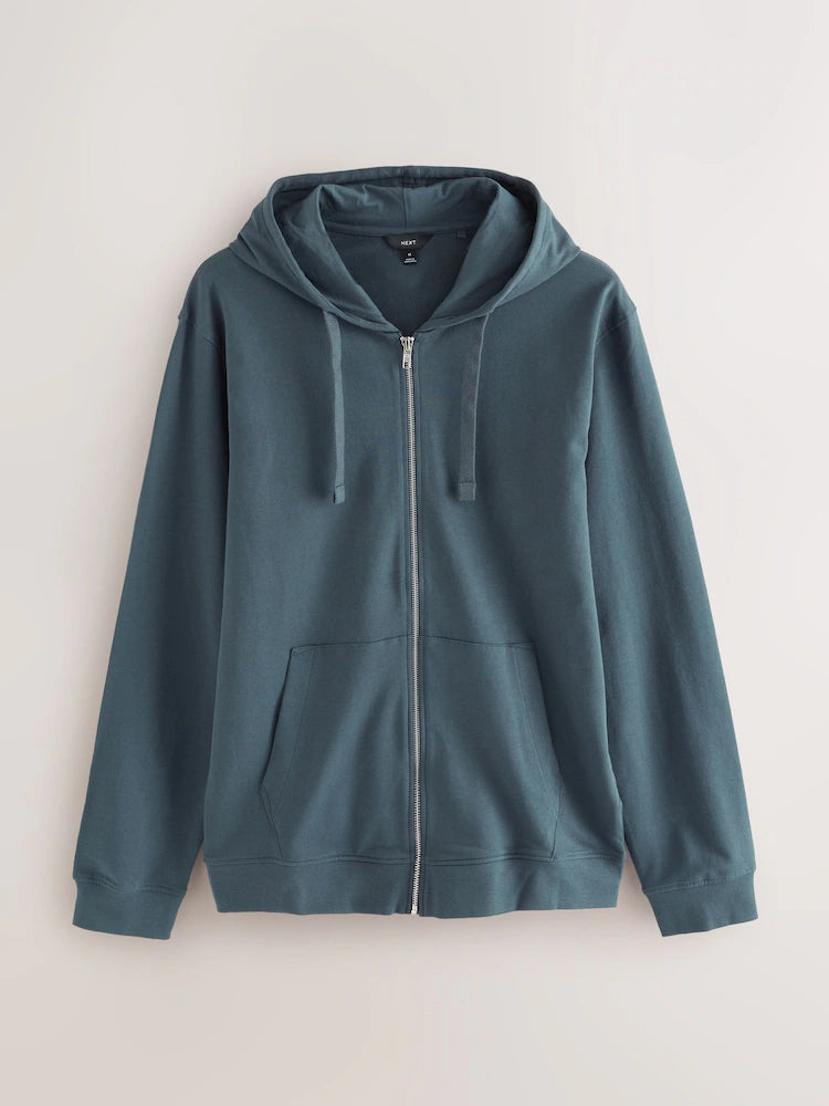 Petrol blue - Loopback hoodie with zipper
