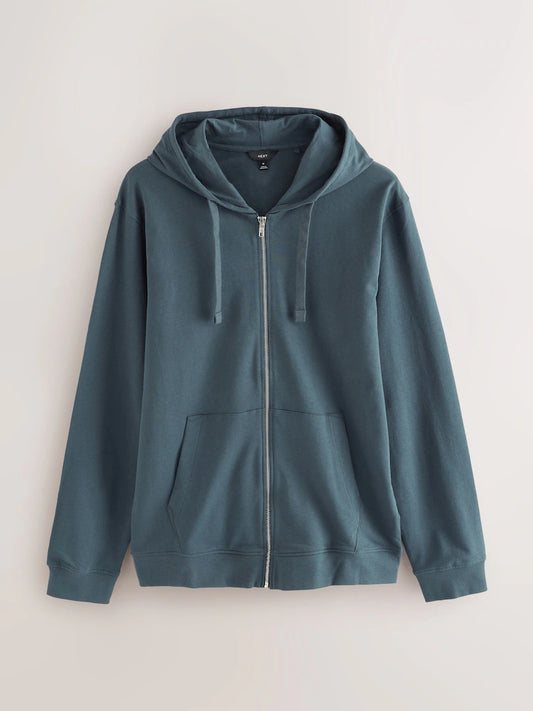 Petrol blue - Loopback hoodie with zipper