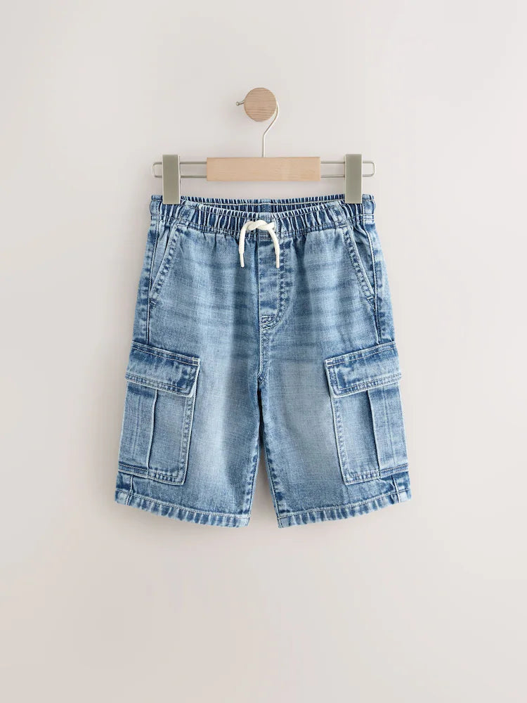 Grey/Medium Blue - Denim Cargo Shorts made from 100% Cotton, 2-Pack (Ages 3-16)
