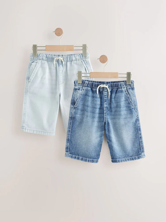 Bleach/Medium Blue - Pull-on Bermuda denim shorts, 2-pack (3-16 years)