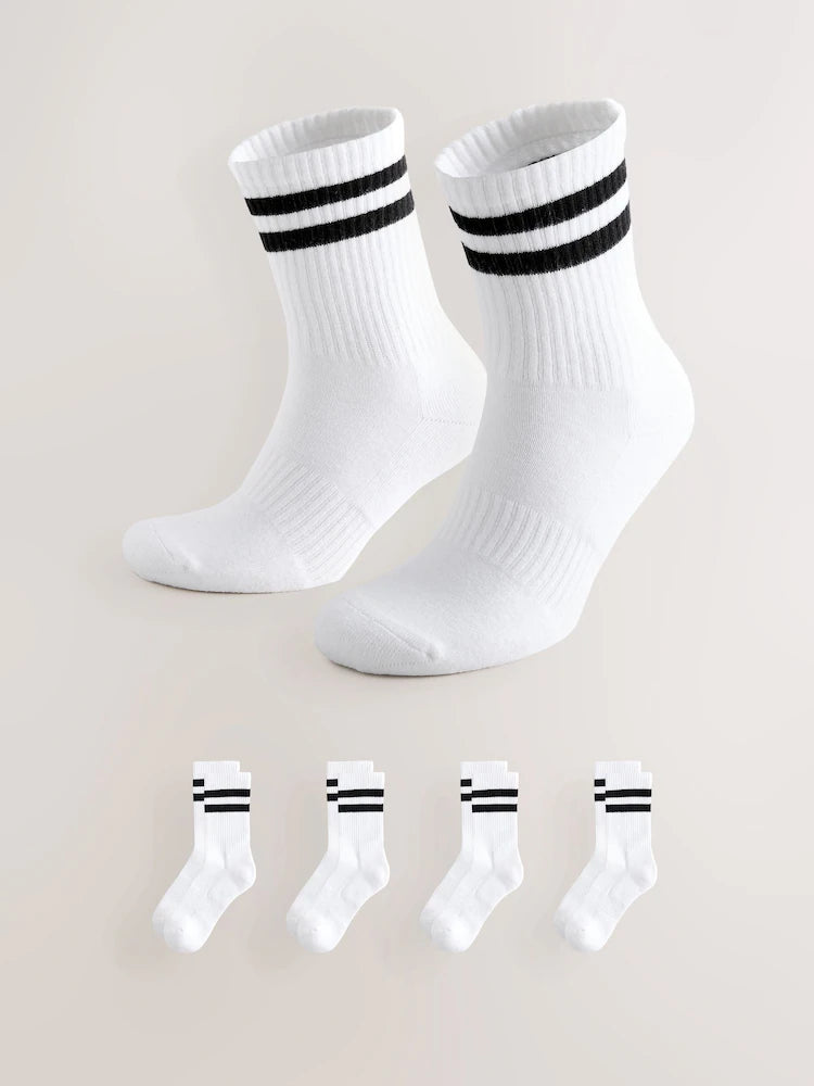 White with black stripes - sports socks in a pack of 4